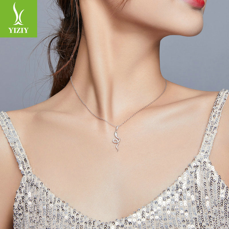 Yinziyun Original Spirit Snake Silver Necklace Personality Creative Snake Shaped Diamond S925 Silver Necklace SCN409