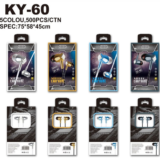 KY-60 Transparent Twist Color Earphones Anti-freeze Color In-ear Boxed Mobile Phone Headphones Wholesale