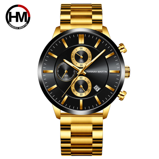 2021 new multifunctional watch pure gold non-automatic mechanical calendar waterproof steel bracelet men's watch