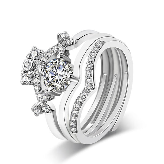 Crown three-in-one ring female opening Korean ring ins wind diamond ring ladies ring net celebrity explosion jewelry