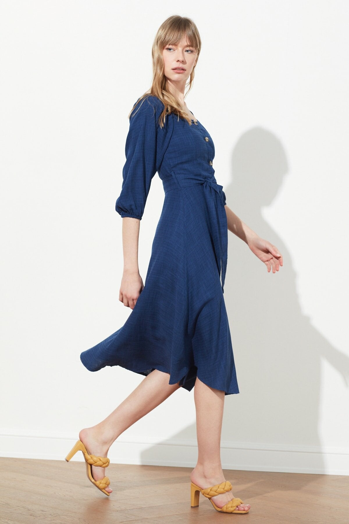 Ecru Belted Buttoned Dress