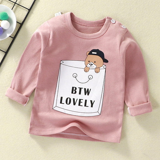 Children's bottoming shirt, cotton t-shirt, spring and autumn new baby cartoon tops for boys and girls single-piece baby long-sleeved
