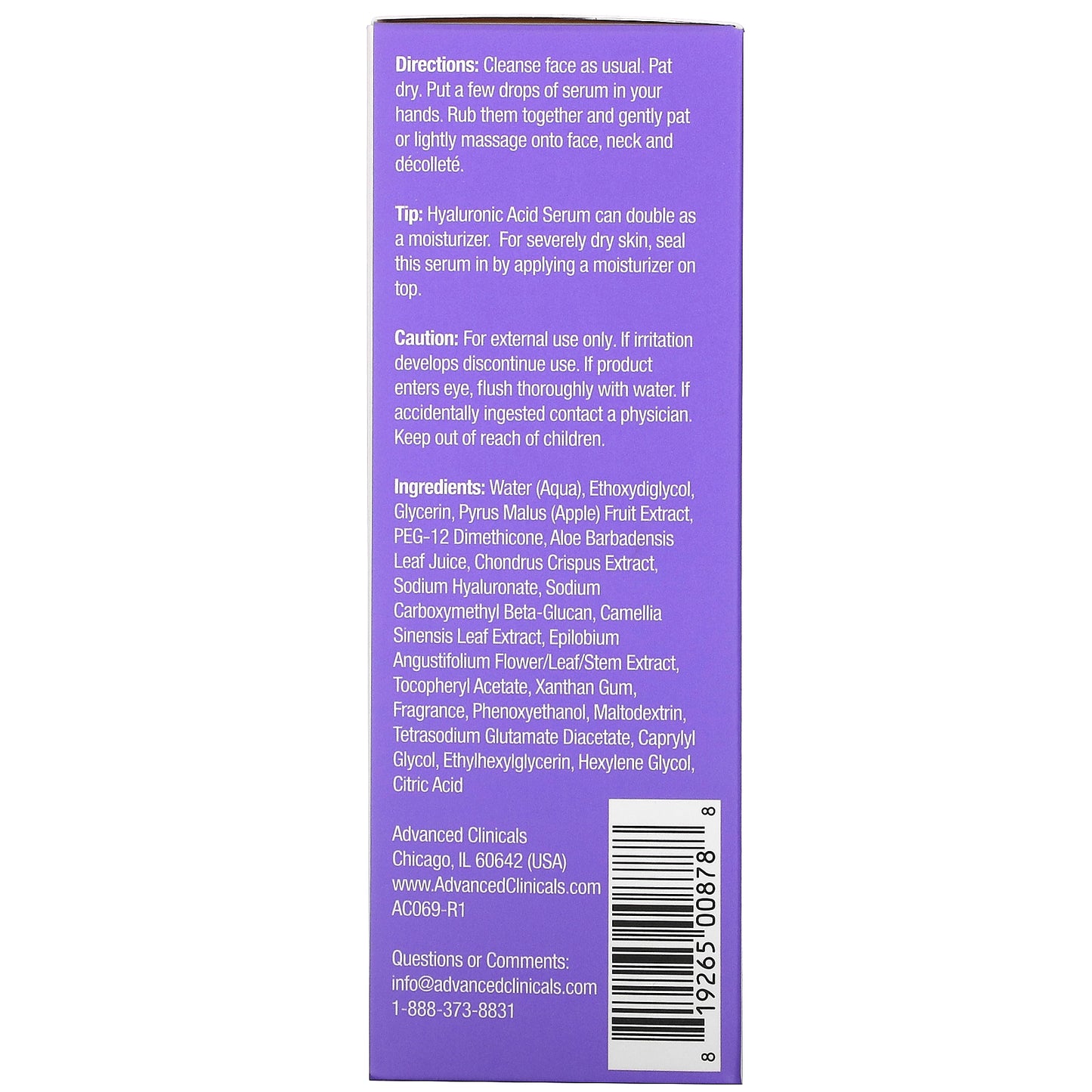 Advanced Clinicals, Hyaluronic Serum, Instant Skin Hydrator, 1.75 fl oz (52 ml)