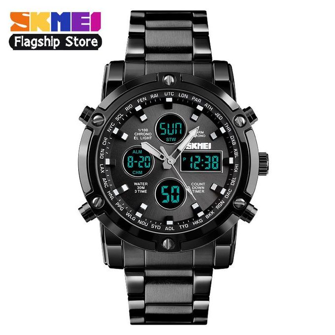New Men Sports Fashion Watches Quartz Stopwatch Dual Display Watch 3 Time Countdown Waterproof Wristwatches 1389
