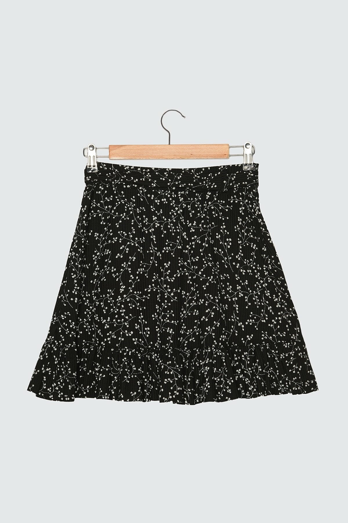 Floral Patterned Ruffle Knitted Skirt