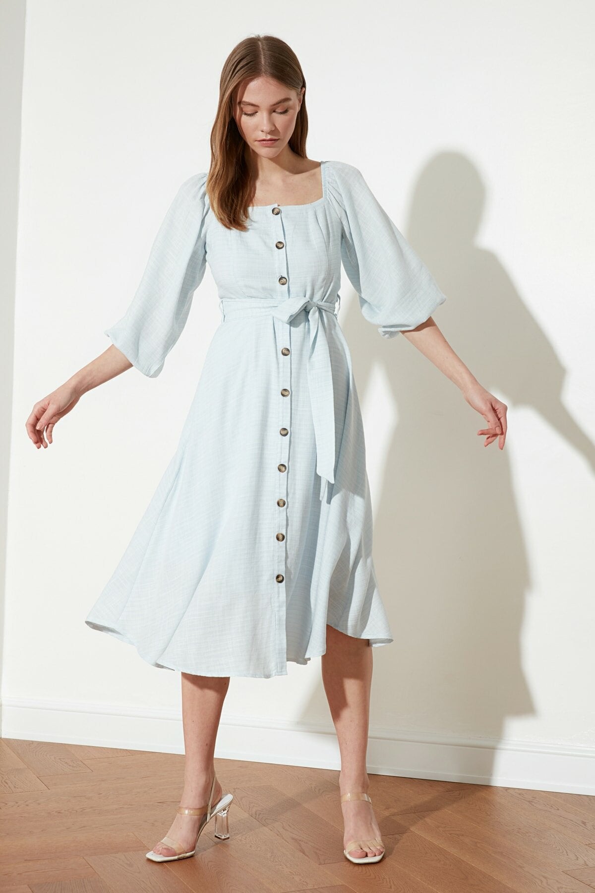 Ecru Belted Buttoned Dress