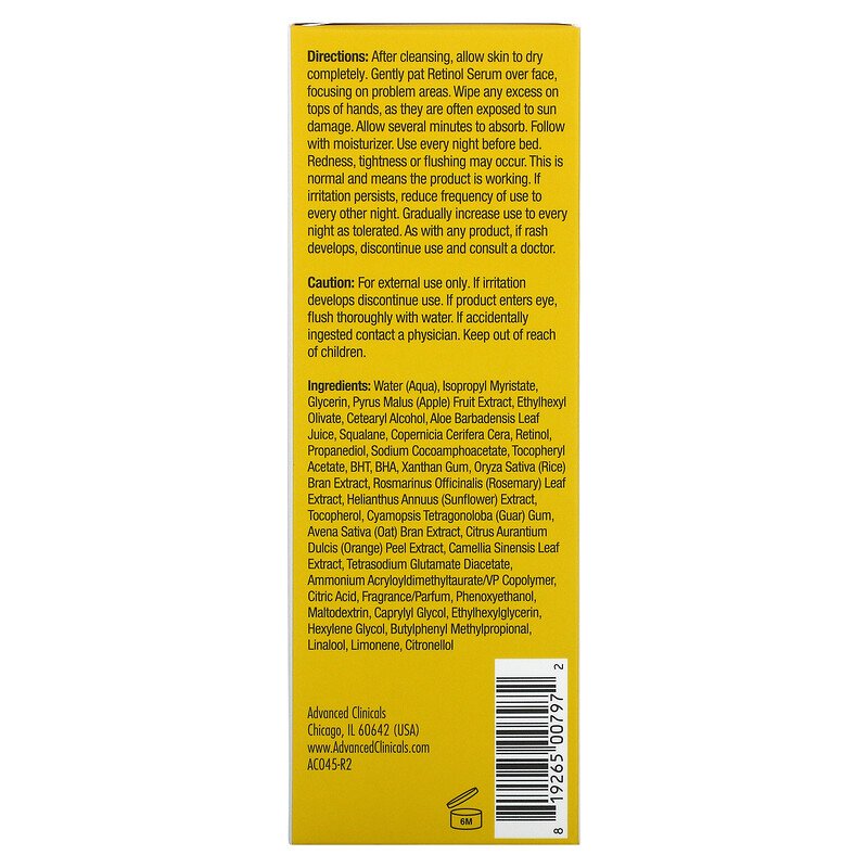 Advanced Clinicals, Retinol Serum, Anti-Wrinkle, 1.75 fl oz (52 ml)