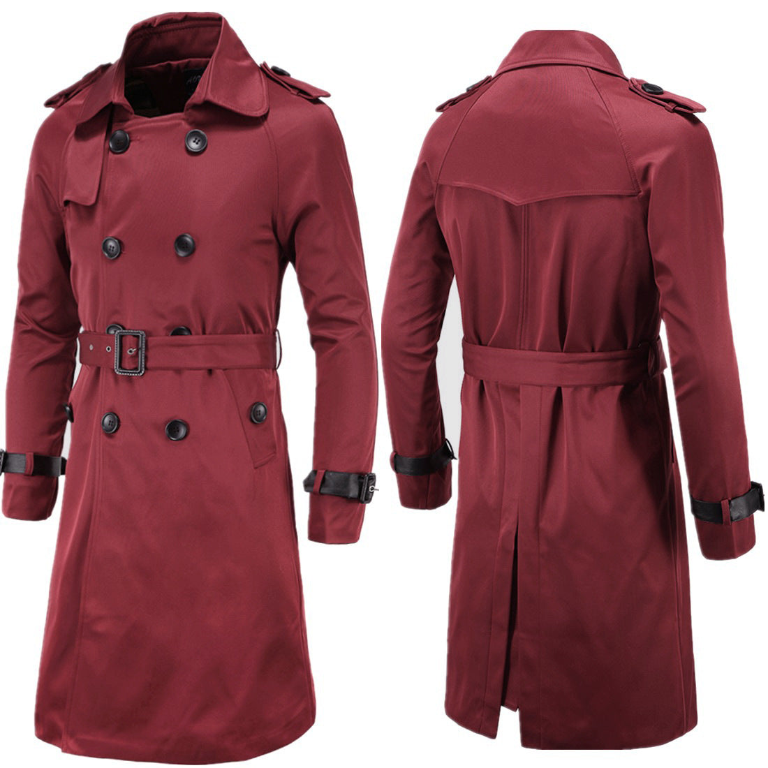 fashion men's spring boutique European and American long slim double-breasted trench coat men's coat