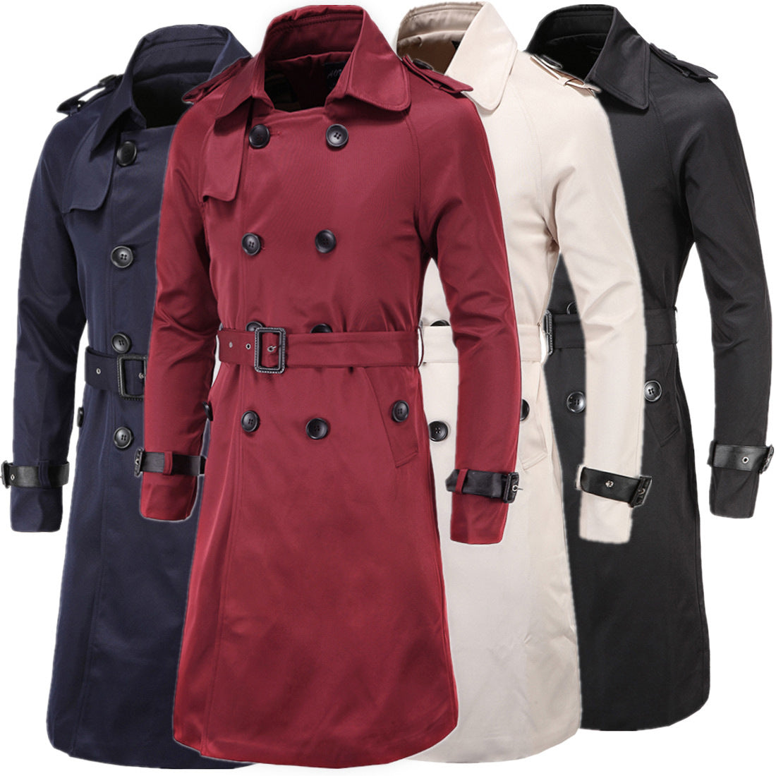 fashion men's spring boutique European and American long slim double-breasted trench coat men's coat