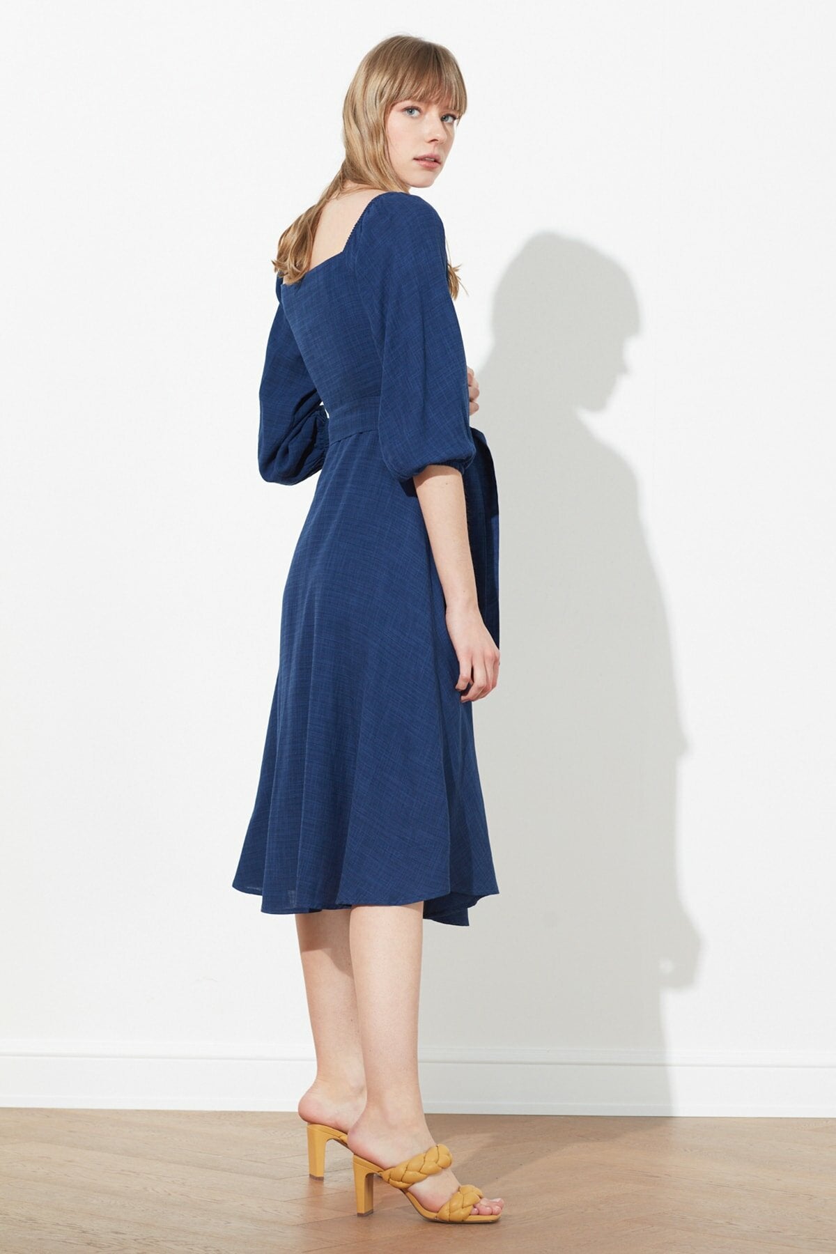 Ecru Belted Buttoned Dress