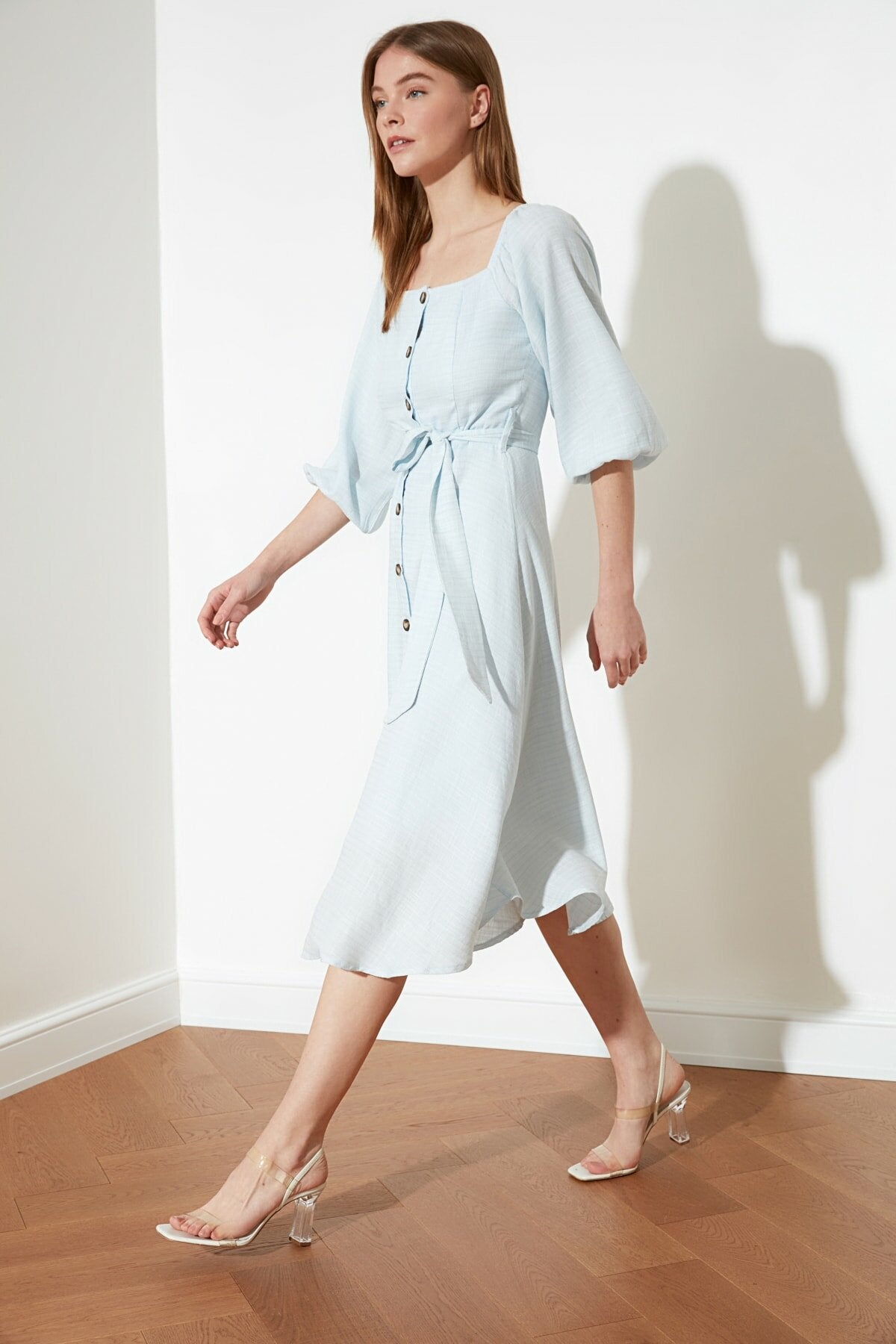 Ecru Belted Buttoned Dress