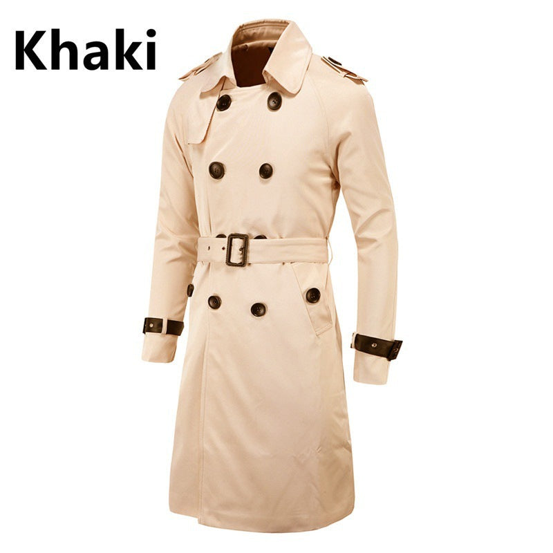 fashion men's spring boutique European and American long slim double-breasted trench coat men's coat
