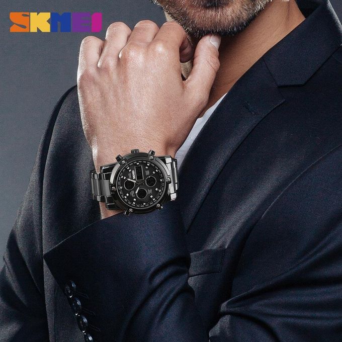 New Men Sports Fashion Watches Quartz Stopwatch Dual Display Watch 3 Time Countdown Waterproof Wristwatches 1389