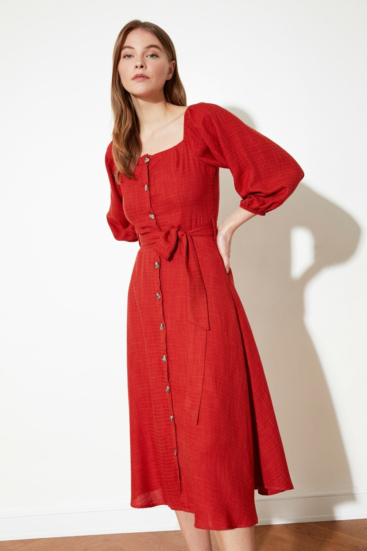 Ecru Belted Buttoned Dress
