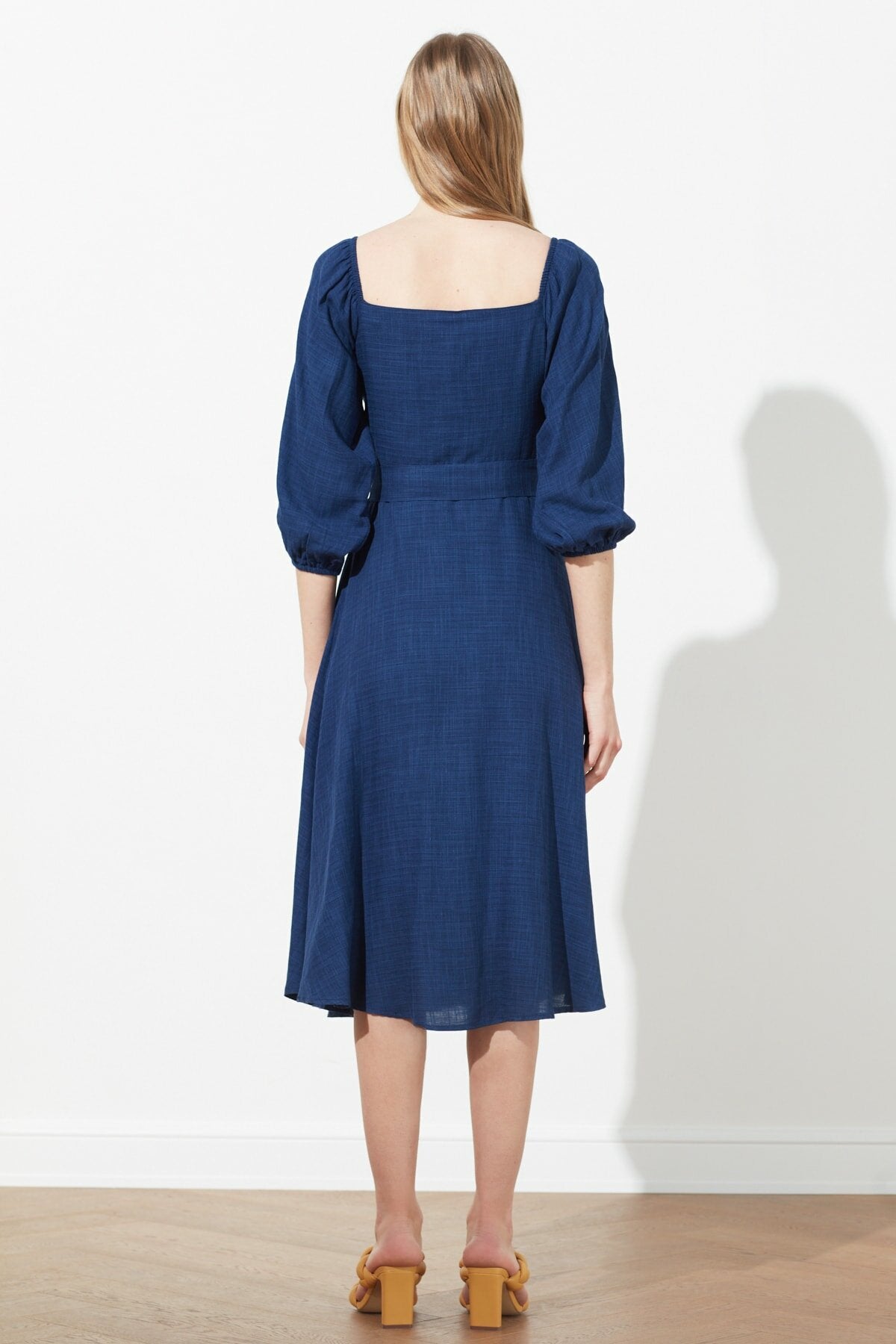 Ecru Belted Buttoned Dress