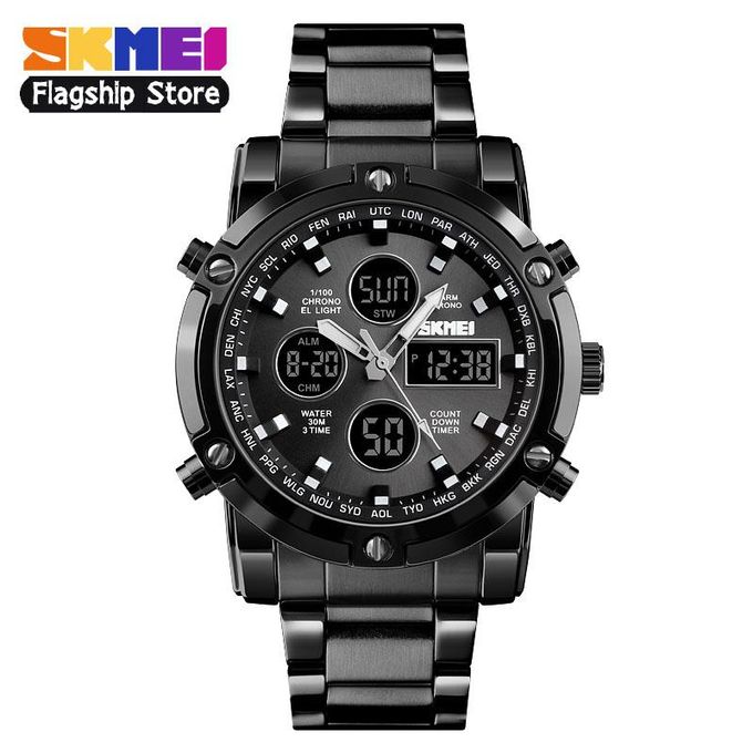 New Men Sports Fashion Watches Quartz Stopwatch Dual Display Watch 3 Time Countdown Waterproof Wristwatches 1389