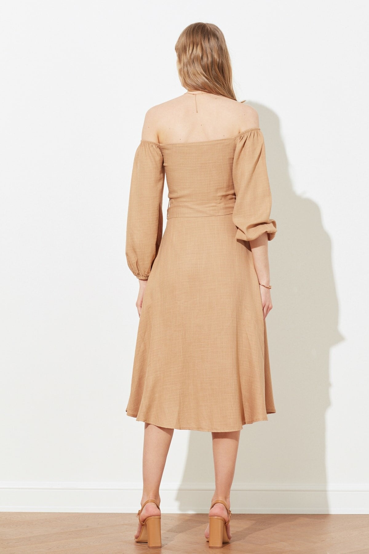 Ecru Belted Buttoned Dress