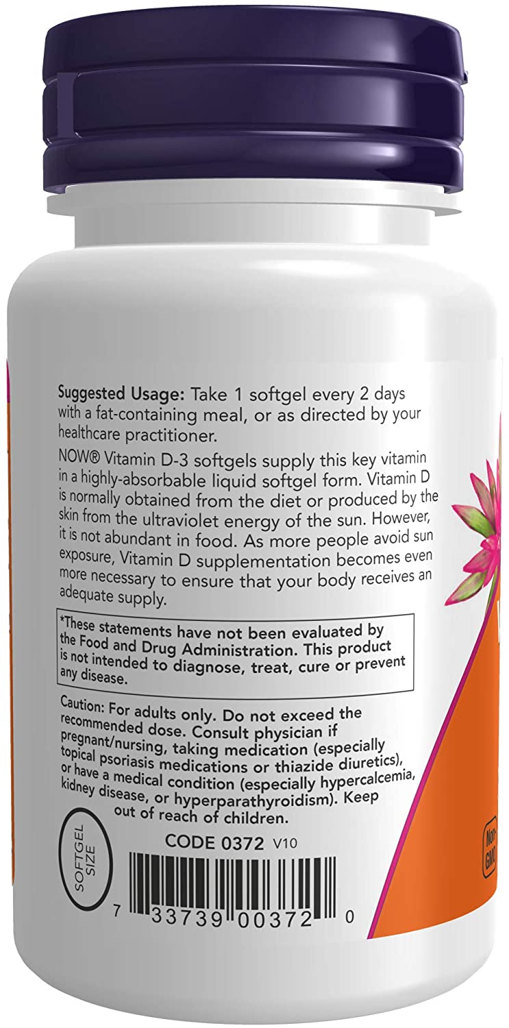 Now Foods, High Potency Vitamin D-3, 125 mcg (5,000 IU), 120 Softgels