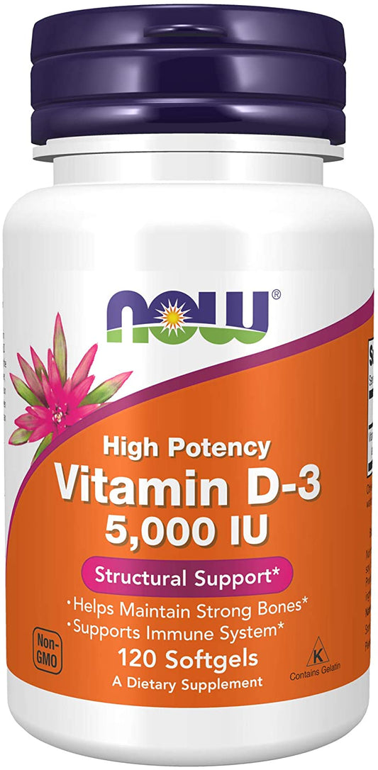 Now Foods, High Potency Vitamin D-3, 125 mcg (5,000 IU), 120 Softgels