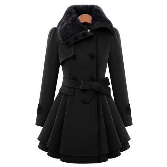 eBay2016 new European and beautiful women's slim long woolen coat double-breasted woolen coat windbreaker women