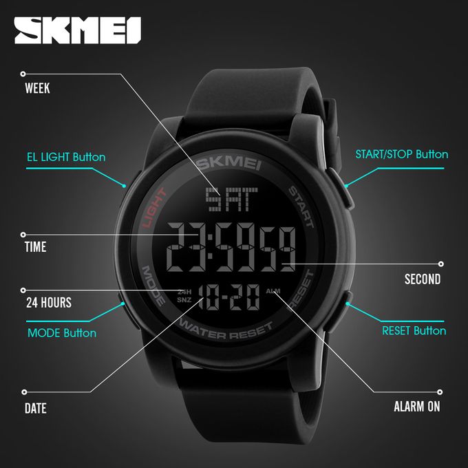 Men LED Digital Watch Watch Black Alarm Sport Watches