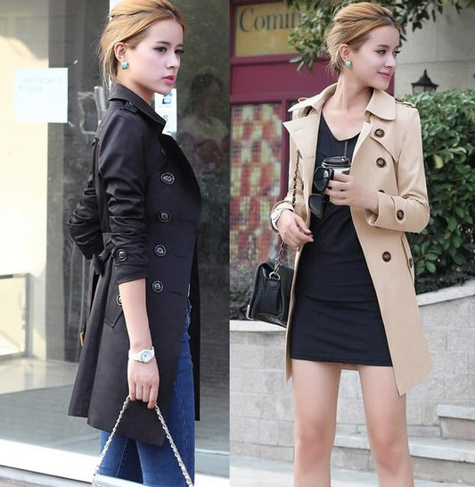 Coat 2021European and American style coat Slim-fit belted mid-length windbreaker women's spring