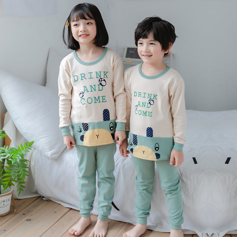 2021 children's autumn clothes and long trousers pure cotton boys and girls underwear set autumn and winter baby cotton round neck bottoming cotton sweater