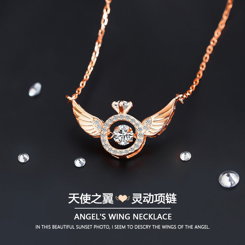 High-quality sterling silver S925 original angel wings smart clavicle necklace female niche design simple and beating heart