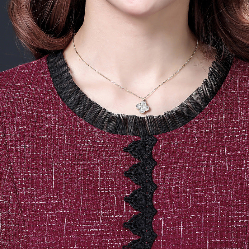 2021 new mother foreign style dress middle-aged women spring and autumn long-sleeved middle-aged women's dress