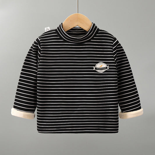 Children's plus velvet bottoming shirt for autumn and winter new thick warm baby t-shirt girls mid-high collar warm top children's clothing