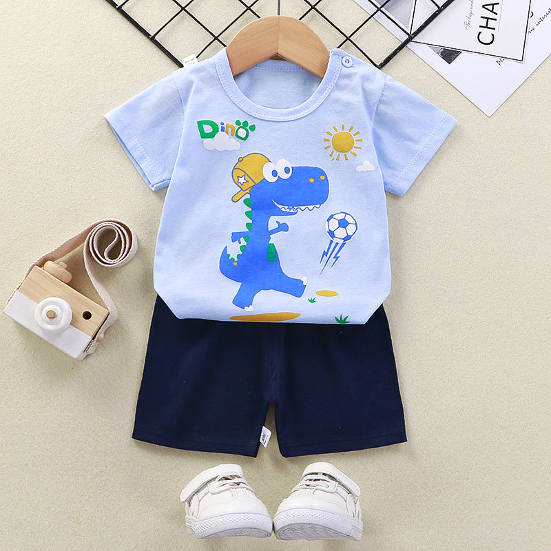 2021 summer new children's clothing children's short-sleeved suit wholesale men and women baby T-shirt shorts two-piece cotton