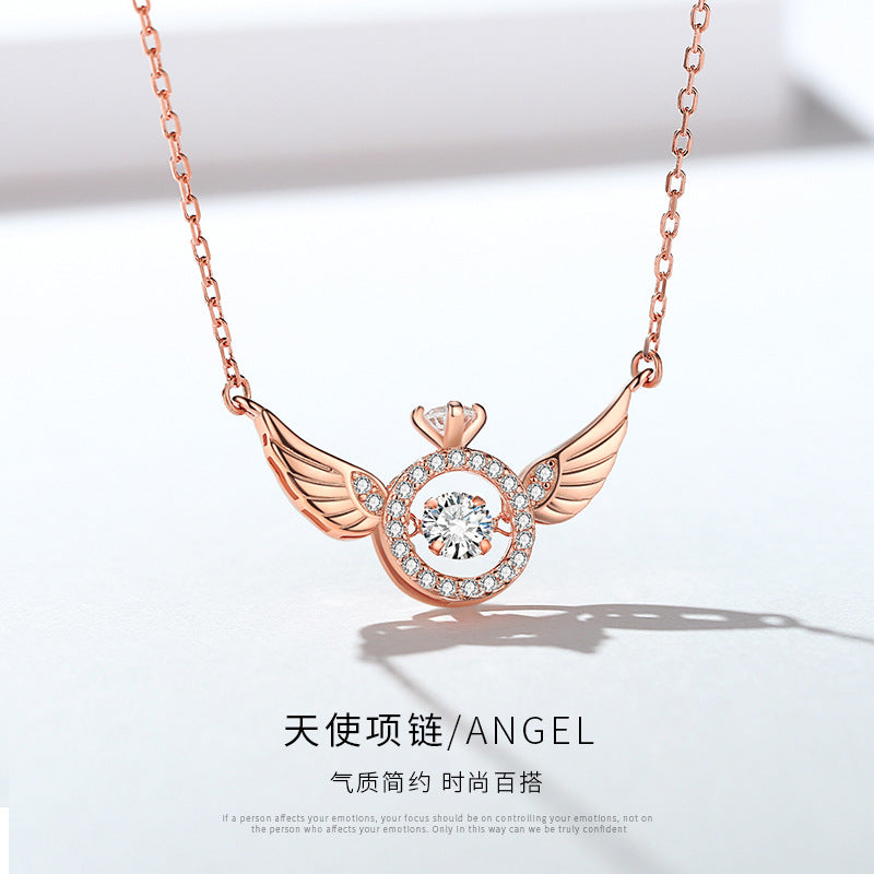 High-quality sterling silver S925 original angel wings smart clavicle necklace female niche design simple and beating heart