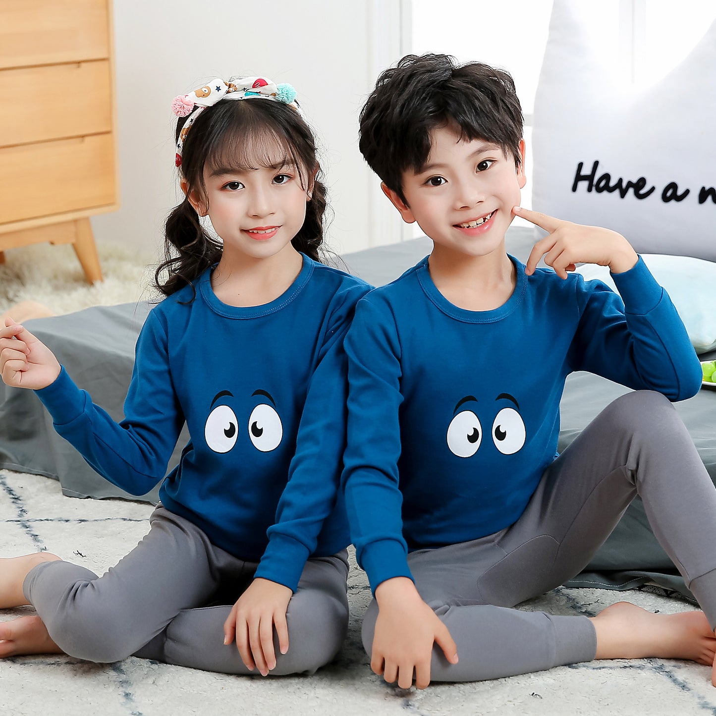2021 children's autumn clothes and long trousers pure cotton boys and girls underwear set autumn and winter baby cotton round neck bottoming cotton sweater