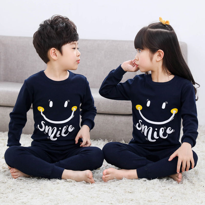 2021 children's autumn clothes and long trousers pure cotton boys and girls underwear set autumn and winter baby cotton round neck bottoming cotton sweater