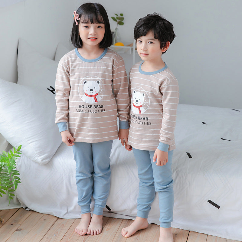 2021 children's autumn clothes and long trousers pure cotton boys and girls underwear set autumn and winter baby cotton round neck bottoming cotton sweater
