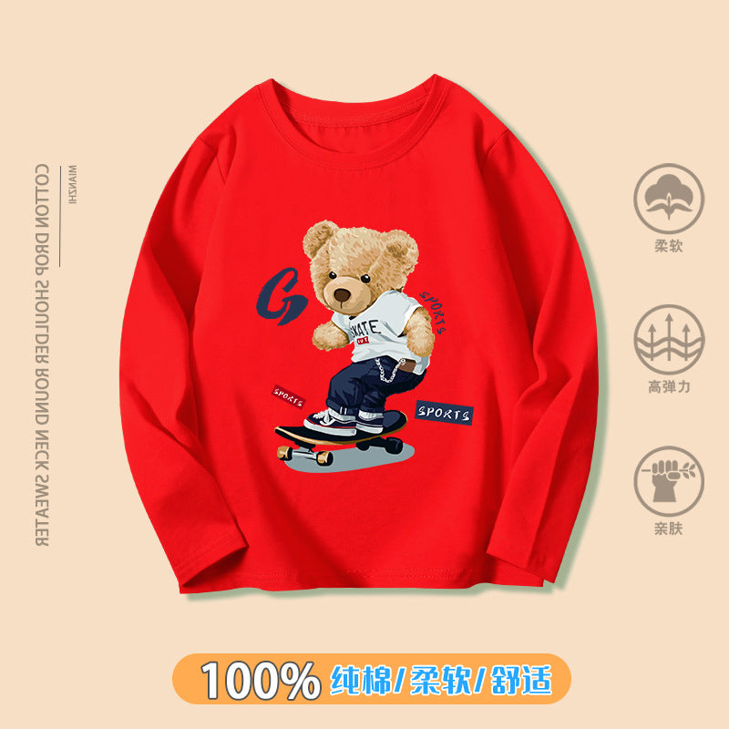 Boy's T-shirt Explosive Style Children's 2021 Autumn/Winter New Product Korean Round Neck Children's Base Shirt Cartoon Print Top