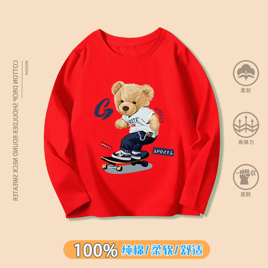 Boy's T-shirt Explosive Style Children's 2021 Autumn/Winter New Product Korean Round Neck Children's Base Shirt Cartoon Print Top