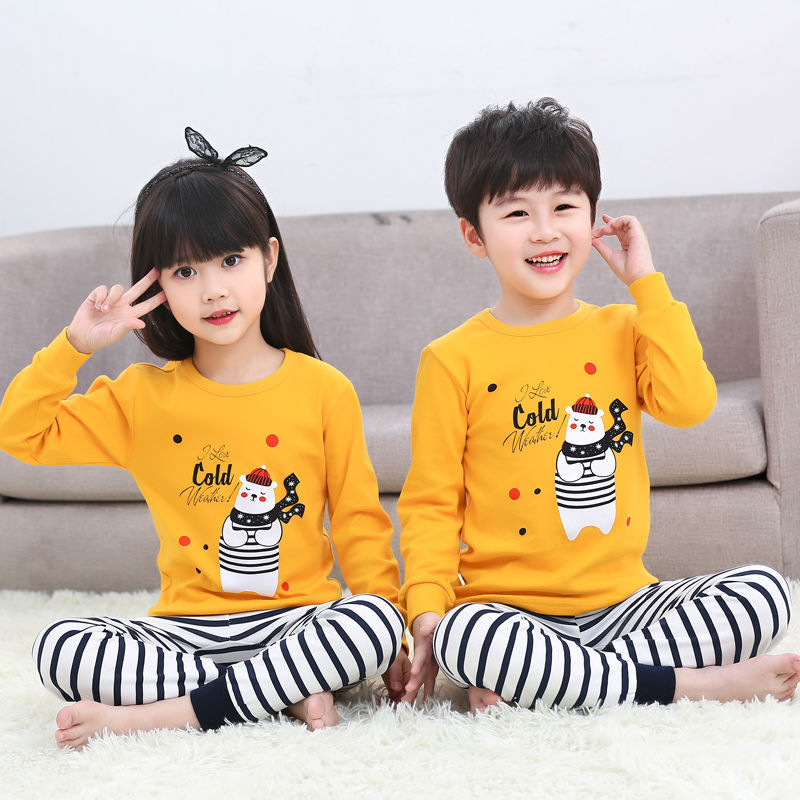 2021 children's autumn clothes and long trousers pure cotton boys and girls underwear set autumn and winter baby cotton round neck bottoming cotton sweater