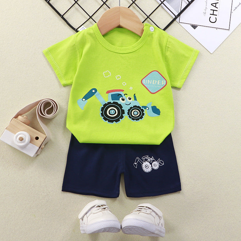 2021 summer new children's clothing children's short-sleeved suit wholesale men and women baby T-shirt shorts two-piece cotton