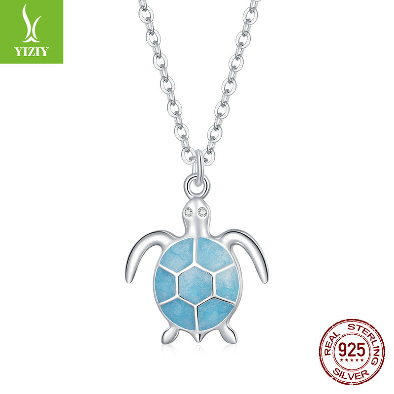 Original New Blue Turtle 925 Tremella Nail Necklace Set Creative Cute Animal Turtle Jewelry