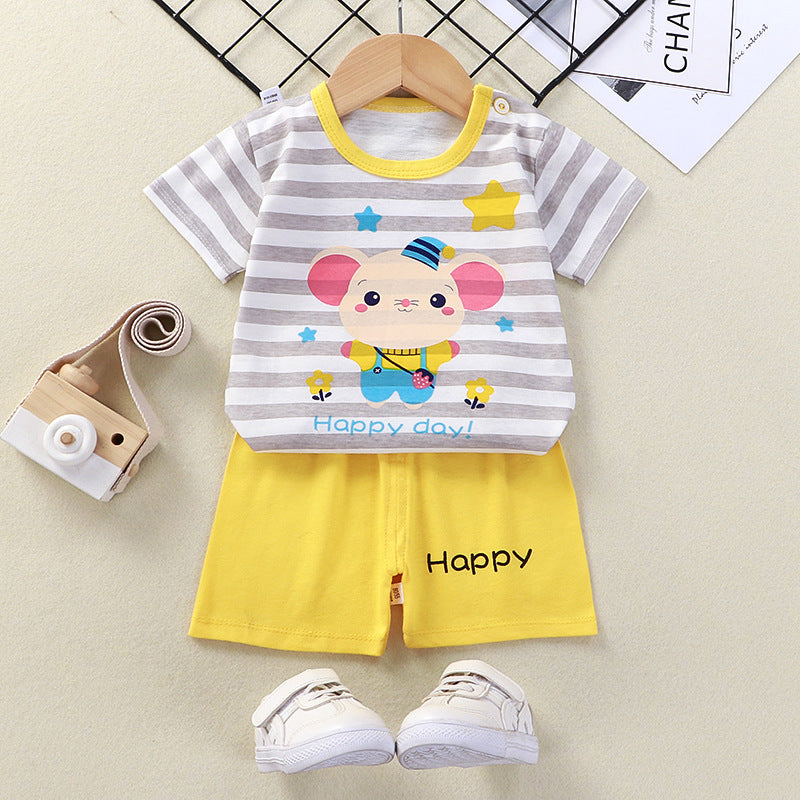 2021 summer new children's clothing children's short-sleeved suit wholesale men and women baby T-shirt shorts two-piece cotton