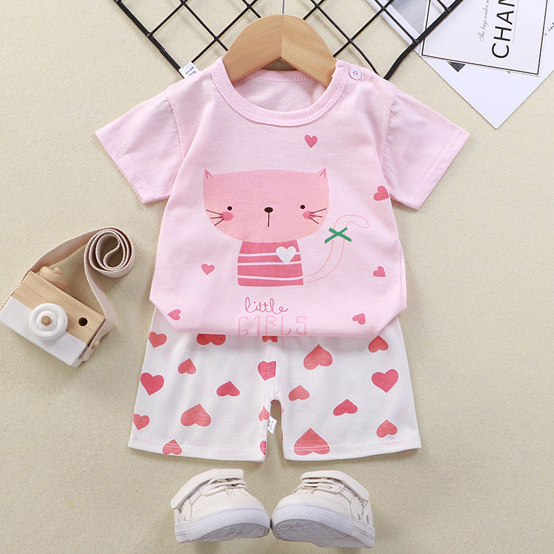 2021 summer new children's clothing children's short-sleeved suit wholesale men and women baby T-shirt shorts two-piece cotton
