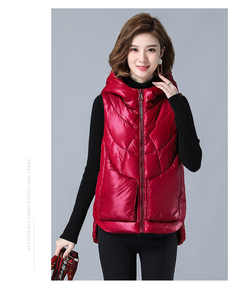 21 years new Korean style short down cotton waistcoat autumn and winter fashion women's waistcoat middle-aged plus size mother jacket