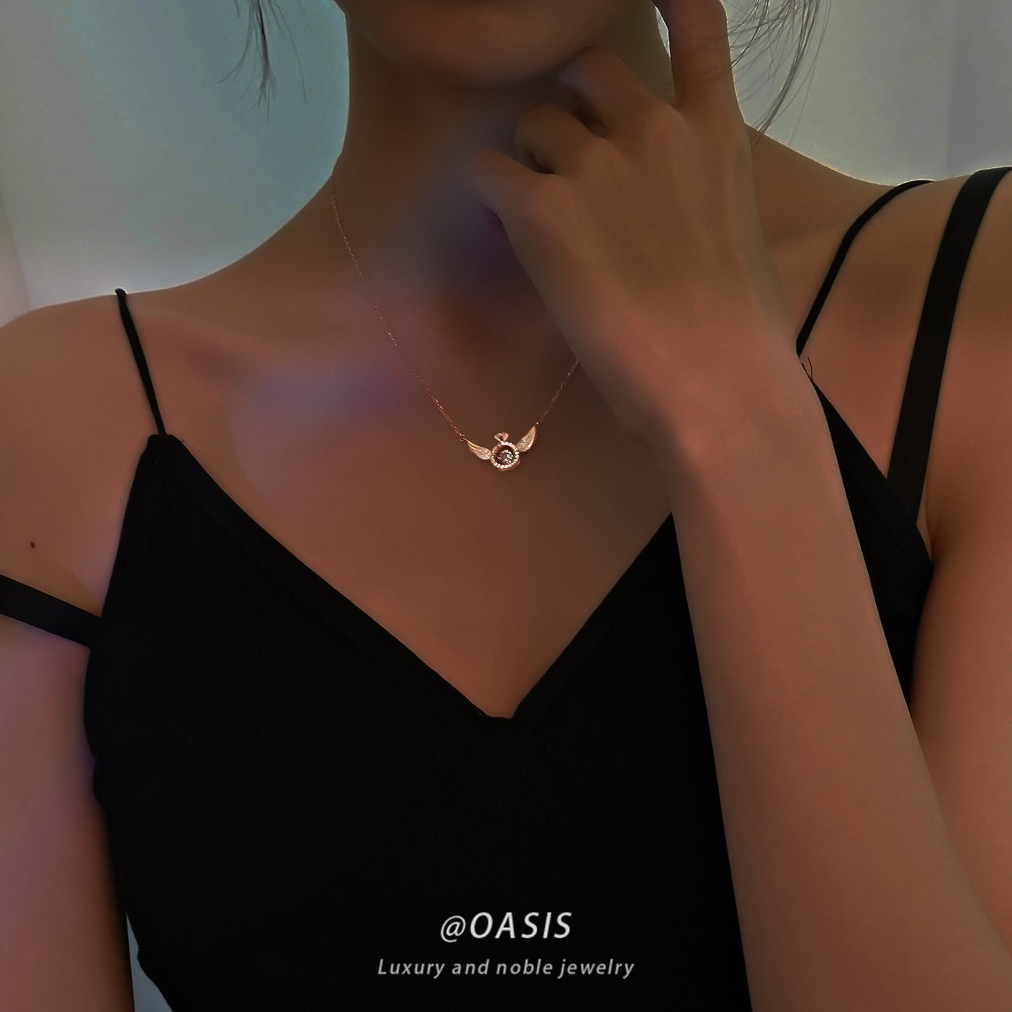 High-quality sterling silver S925 original angel wings smart clavicle necklace female niche design simple and beating heart