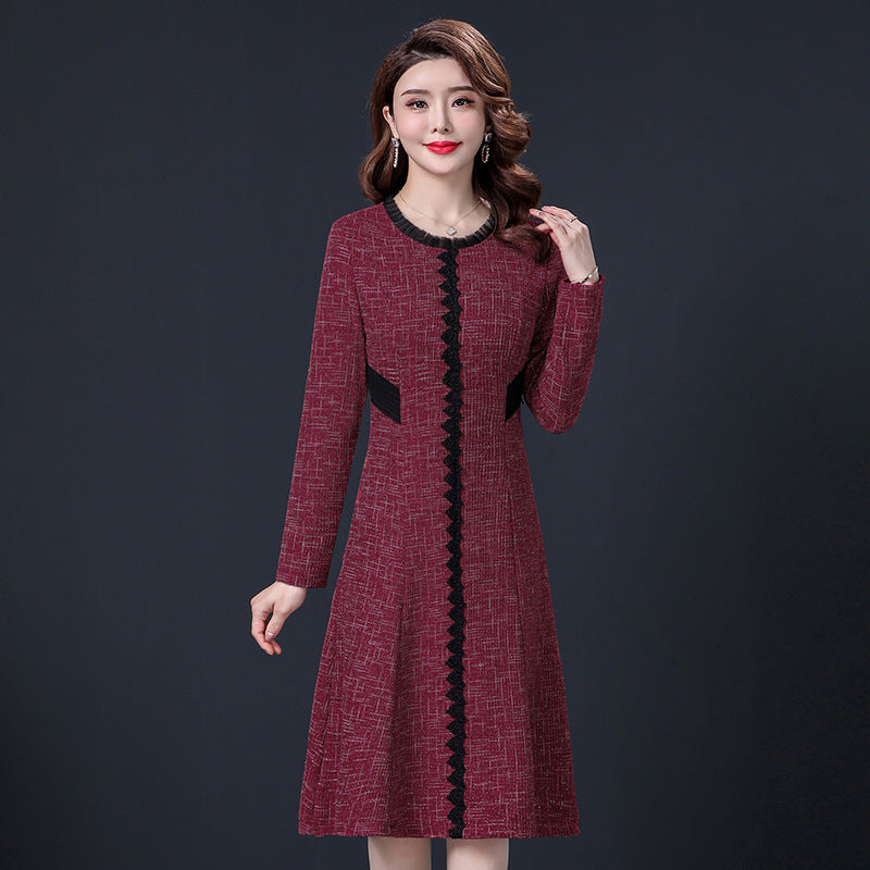 2021 new mother foreign style dress middle-aged women spring and autumn long-sleeved middle-aged women's dress