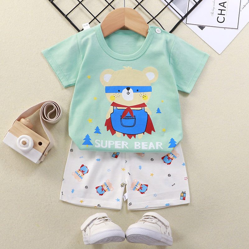 2021 summer new children's clothing children's short-sleeved suit wholesale men and women baby T-shirt shorts two-piece cotton