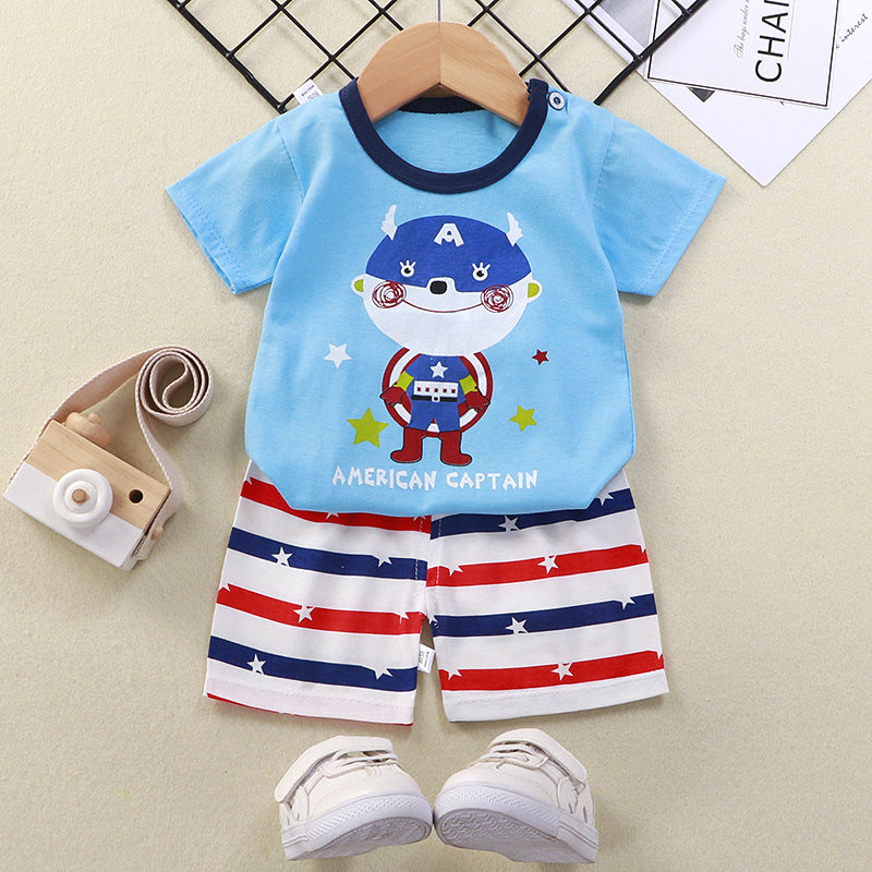 2021 summer new children's clothing children's short-sleeved suit wholesale men and women baby T-shirt shorts two-piece cotton