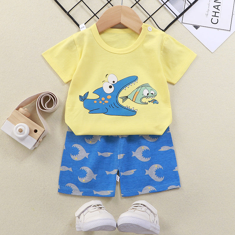 2021 summer new children's clothing children's short-sleeved suit wholesale men and women baby T-shirt shorts two-piece cotton