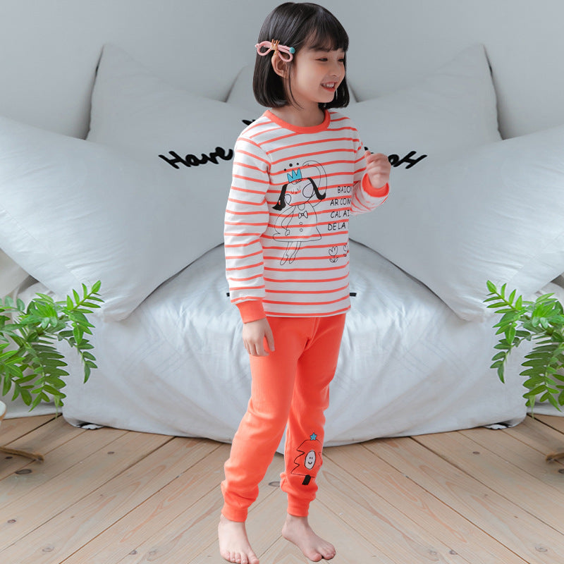 2021 children's autumn clothes and long trousers pure cotton boys and girls underwear set autumn and winter baby cotton round neck bottoming cotton sweater