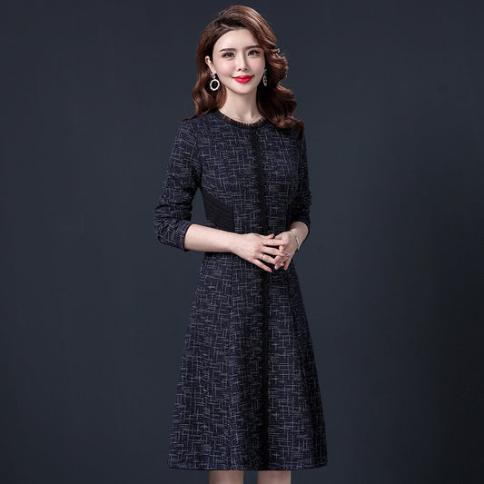 2021 new mother foreign style dress middle-aged women spring and autumn long-sleeved middle-aged women's dress